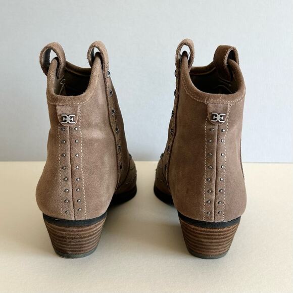 Sam Edelman Brown Suede Studded Western Pointed Ankle Boots Size 7 - Picture 5 of 10